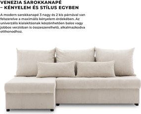 Venezia sarokkanapé, kordbársony, univerzális oldal, bonell töltet, bézs