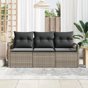 3 Darabos Kerti Kanapé Szett Párnákkal Szürke Polyrattan