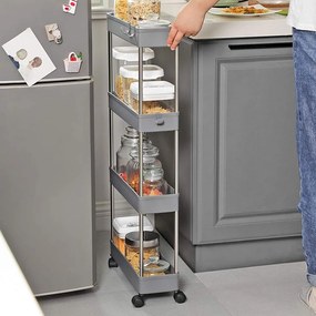 SLIM görgős polc, 4 szintes, 12,5x40x86cm, szürke SongmicsHome