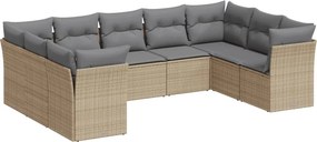 vidaXL 9 részes bézs polyrattan kerti ülőgarnitúra párnákkal