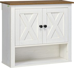 kleankin Fali Szekrény Függeszthető Fürdőszobai Szekrény 2 Ajtóval és Tárolópolcokkal Konyhához, Előszobához, Folyosóra 60x19,5x52,5 cm Fehér | Aosom