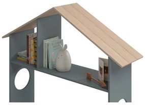 Natúr színű-szürkészöld ágyneműtartós házikó alakú gyerekágy ágyráccsal 90x190 cm borovi fenyő dekorral Odessa – Marckeric