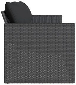 Fekete 3 személyes polyrattan kerti kanapé párnákkal