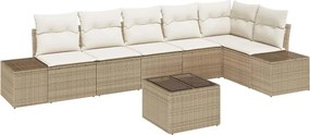 vidaXL Kerti Kanapé Szett párnával 7 pcs Beige és krém polirattan