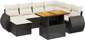 vidaXL 8 részes fekete polyrattan kerti ülőgarnitúra párnákkal