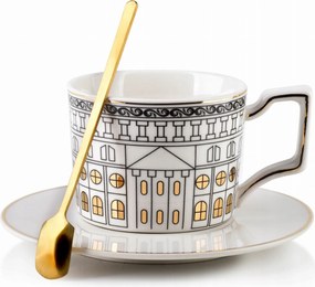 Porcelán teáscsésze arany kanállal 220 ml