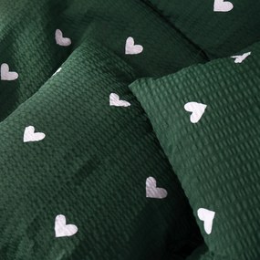 Goldea karácsonyi krepp ágyneműhuzat - szívecskék, sötétzöld alapon 140 x 200 és 70 x 90 cm