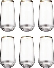 TOUCH OF GOLD long drink pohár aranyszegéllyel, 480 ml, 6 db-os készlet