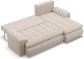 Tokio sarokkanapé, 2 ágyneműtartóval, bársony, jobboldali, bézs