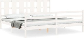 vidaXL fehér tömör fa ágykeret fejtámlával Super King Size
