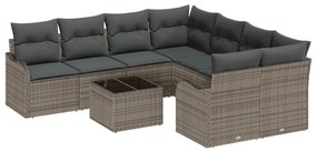 9 darabos kertifotel készlet párnákkal szürke poli rattan