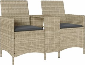 vidaXL szürke polirattan 2 személyes kerti kanapé asztallal, párnákkal