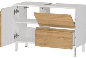 Fehér mosdókagyló alatti szekrény tölgyfa dekorral 80x56 cm Torrance - Germania