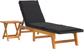 vidaXL polyrattan és tömör akácfa napozóágy asztallal