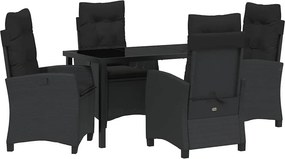 vidaXL Kert étkező szett párnával 5 pcs Fekete polirattan