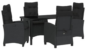 vidaXL Kert étkező szett párnával 5 pcs Fekete polirattan