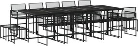 vidaXL 15 részes fekete polyrattan kerti étkezőgarnitúra