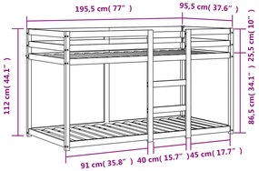 viaszbarna tömör fenyőfa emeletes ágy 90x190 cm