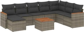 vidaXL 9 részes szürke polyrattan kerti ülőgarnitúra párnákkal