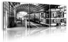 Vászonkép 3 darabos, Vasútállomás fekete-fehér, 3 db 25x25 cm méret
