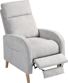 HOMCOM Kézi Dönthető Pihenő Fotel Szintetikus Vászon Kárpitozással, Lábpihentetővel és Oldalzsebbel, 120 kg Teherbírású Dönthető Fotel Hálószobába, Ir
