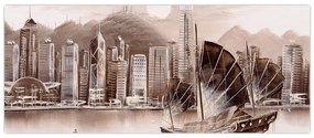 Kép - Victoria Harbour, Hong Kong, szépia hatás (120x50 cm)