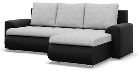 Tokio sarokkanapé, 2 ágyneműtartóval, fonott + műbőr, jobboldali, szürke - fekete