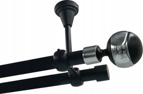 Dupla függönykarnis Mennyezeti Fém 19+19mm Fekete 120cm Gömb Króm Kerekek Nélkül