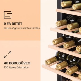 Klarstein Vinamour 46 Uno, borhűtő, 155 liter, 46 palack, 4-18 °C, 1 zóna,rozsdamentes acél