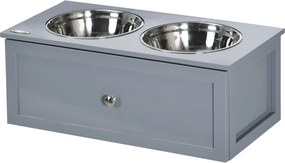 PawHut Emelt Kutya Tál Etető Tál Húzóval, 2 x 2000ml Rozsdamentes Acél Tálak, Étel Tál Etető Állomás Közepes Kutyák és Macskák Számára, Szürke | Aosom