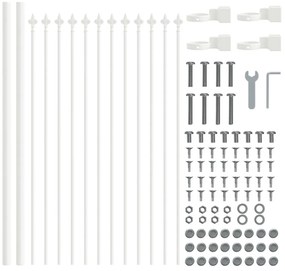 Kerti kerítés lándzsás tetejű, fehér, 10,2 x 0,6 m, acél