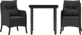 vidaXL 3 részes fekete polyrattan kerti étkezőgarnitúra párnákkal