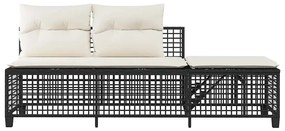 3 részes fekete polyrattan kerti sarokkanapé garnitúra párnával