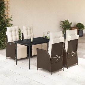 5 részes barna polyrattan kerti étkezőgarnitúra párnákkal