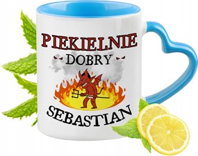 Sebastiannak Kék bögre szív alakú füllel ajándékba