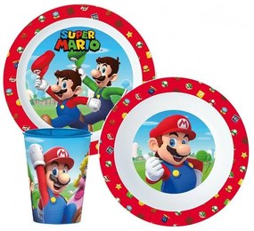 Super Mario Mushroom Kingdom étkészlet, micro műanyag szett, pohárral 260 ml