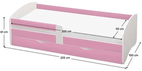 Egyszemélyes ágy 90 cm Carecen (rózsaszín + fehér) (ágyráccsal)  (tárolóhellyel). 1116285