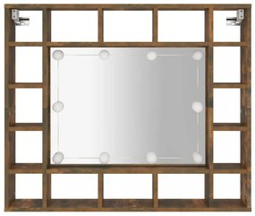 füstös tölgy színű tükrös szekrény LED-ekkel 91 x 15 x 76,5 cm
