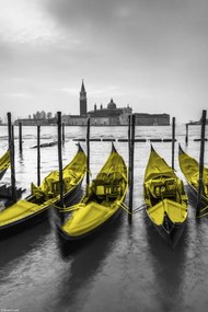 Poszter 20x30cm Gondolák kikötve a csatorna mentén, Assaf Frank