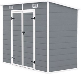 Outsunny 2,54 m²-es Szerszámtároló, Vízálló Kertesház, Penta Tetővel, 238x125x183/165 cm, Kulcsra Zárható Ajtós Szerszámtároló, Ablakos Kerékpártároló