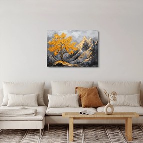 Üveg kép – Arany fa a hegyekben (70x50 cm)