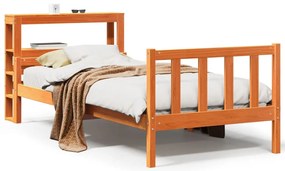 viaszbarna tömör fenyőfa ágykeret fejtámlával 75 x 190 cm