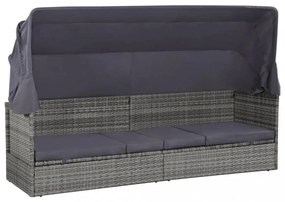szürke polyrattan napellenzős kerti ágy 205 x 62 cm
