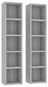 2 db szürke sonoma színű szerelt fa CD-szekrény 21x16x93,5 cm