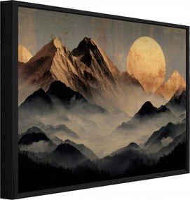 Fém Kép Fekete Keretben Arany Hegyek Loft Fürdőszoba Konyha 120x80