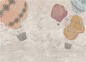 Kép - léggömbök a város felett , meleg tónusok (üvegen) (70x50 cm)