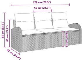 3 Részes Kert Kanapé Szett Párnákkal Barna Poli Rattan