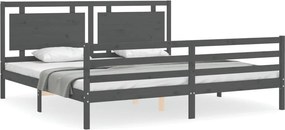 vidaXL szürke tömör fa ágykeret fejtámlával 200 x 200 cm