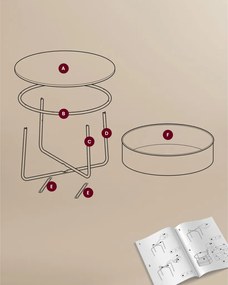 Dohányzóasztal, kerek, tárolóval, modern stílusú, fehér és világos barna, 80 cm