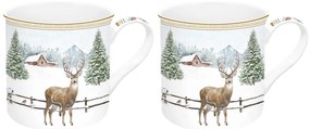 Karácsonyi porcelán bögre 2db szarvasos White Forest díszdobozban